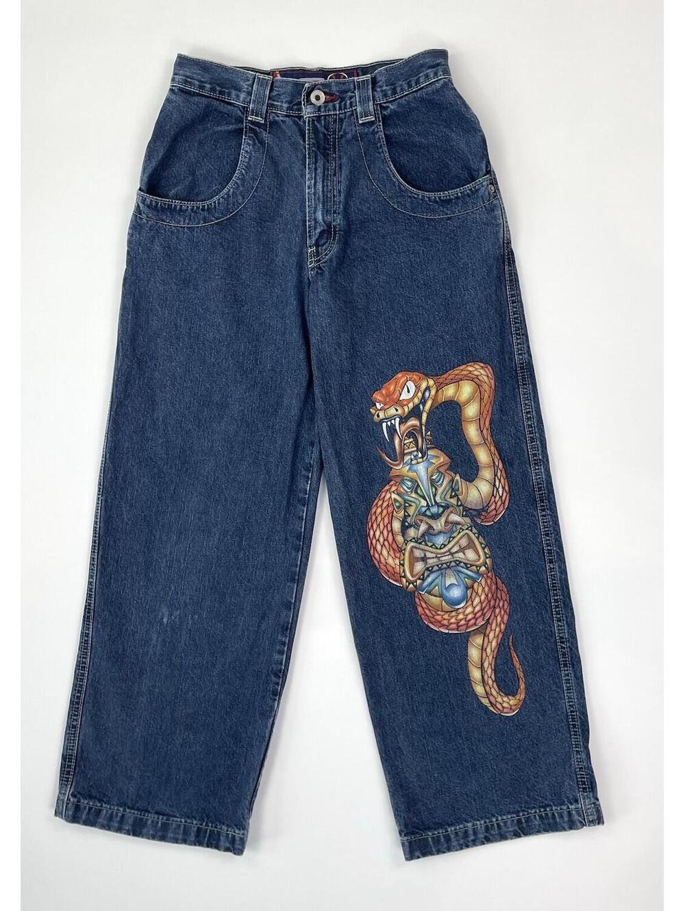 Vintage Y2K JNCO Snake Tiki Graphic Denim Pants Youth Size 14